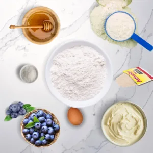 a closeup of the ingredients for High_Protein_Blueberry_Bagels