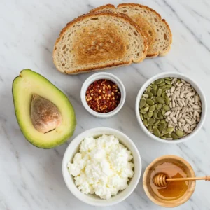 Ingredients for avocado toast with cottage cheese.