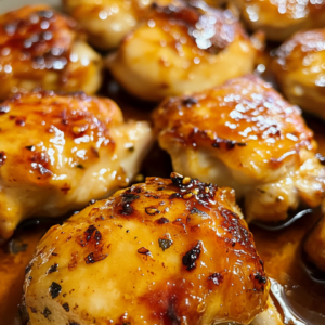 A close-up of golden-brown hot Honey chicken glazed with a sticky, honey-garlic sauce, sprinkled with sesame seeds.