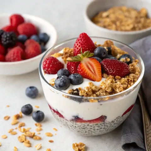 High Fiber Yogurt Parfait with Berries and Granola