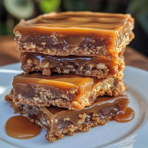 Stack of Knock You Naked Bars with melted caramel