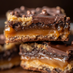 Gooey Knock You Naked Bars with caramel and chocolate