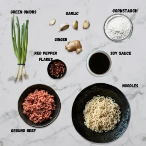 Ingredients for Mongolian Ground Beef Noodles