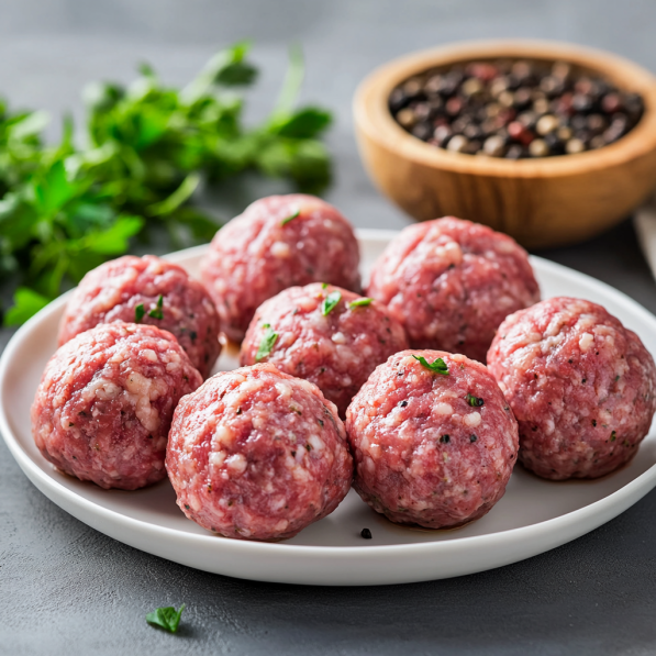 Preparing homemade Salisbury steak meatballs on a baking tray