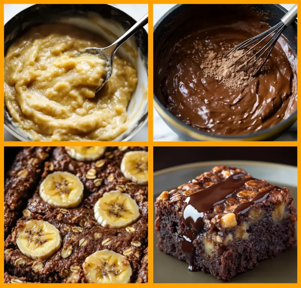 Step-by-step process of making banana brownies.