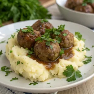 alisbury steak meatballs with mashed potatoes